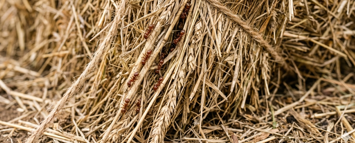 Fire ants on hay bale